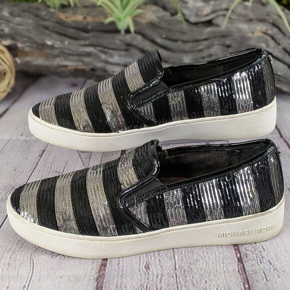 MICHAEL KORS Keaton Striped Sequin Slip-On, Black/Silvertone - Picture 5 of 9